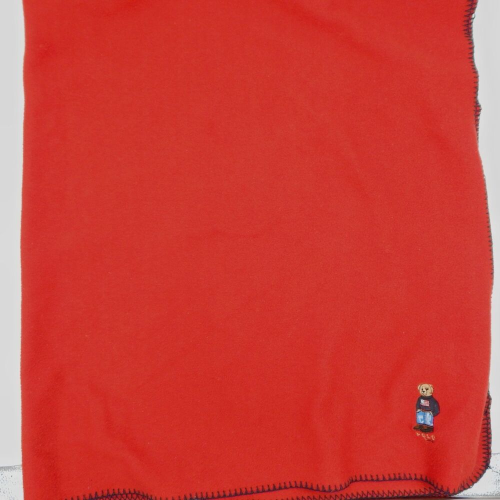 Ralph Lauren Polo Bear Fleece Blanket Red Embroidered Logo 51"x72" Whipstitch